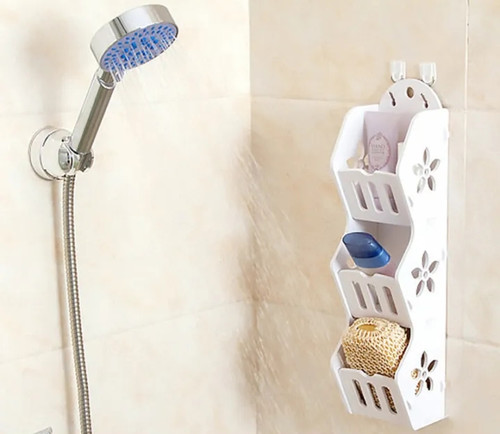 شلف دیواری سه طبقه حمام سایز کوچک جنس PVC ( پی وی سی )